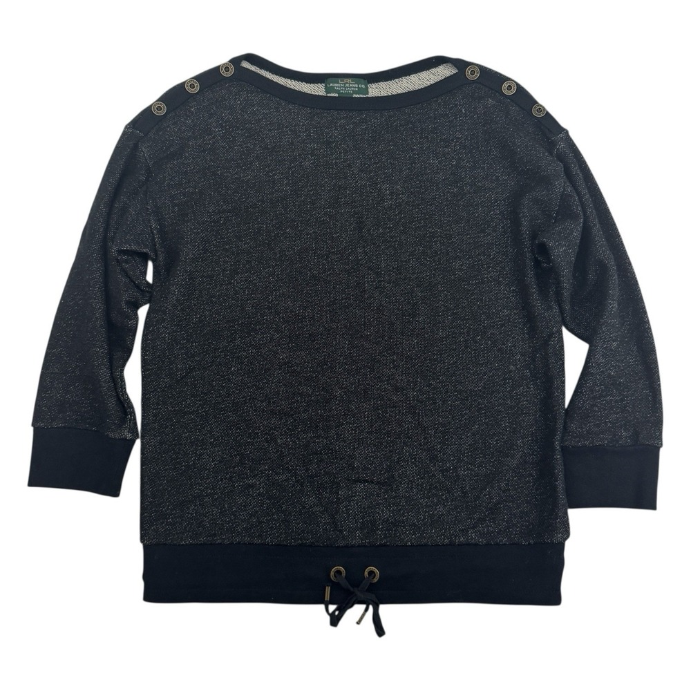 LRL Lauren Jeans Co. Ralph Lauren Navy Boat Neck Terry Pullover Shirt Sz PS SP‎